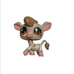 Littlest Pet Shop Cow #877 Brown White Stars LPS Collection